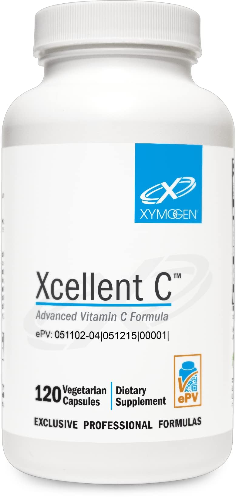 XYMOGEN Xcellent C bottle pouring capsules for daily immune support.