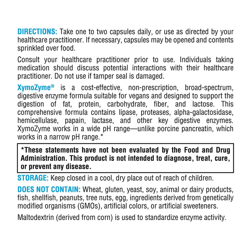 XYMOGEN XymoZyme ingredient panel highlighting enzyme blend