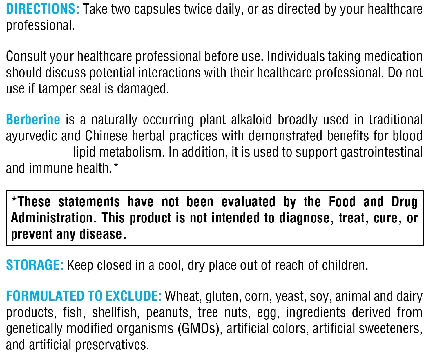 Ingredients and allergen information for XYMOGEN Berberine HCL 1000mg