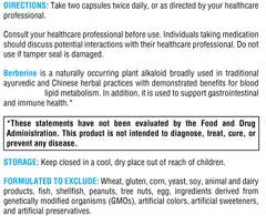 Ingredients and allergen information for XYMOGEN Berberine HCL 1000mg
