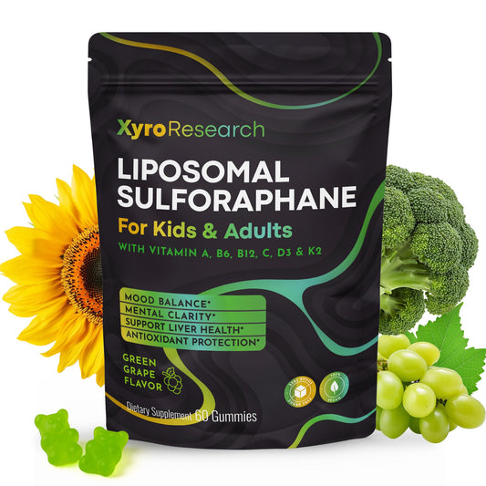Xyro Research Liposomal Sulforaphane Gummies bottle with 150mg broccoli sprout extract