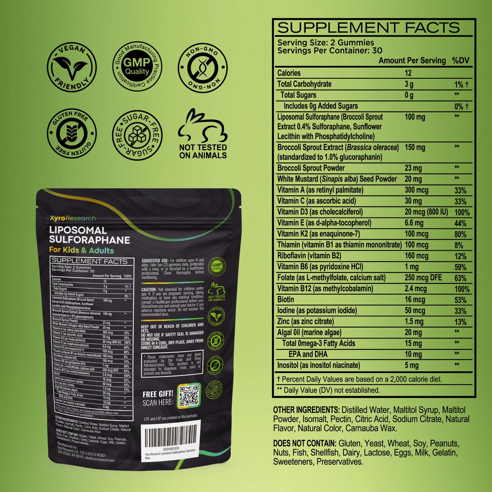 Ingredients include broccoli sprout extract glucoraphanin and liposomal delivery