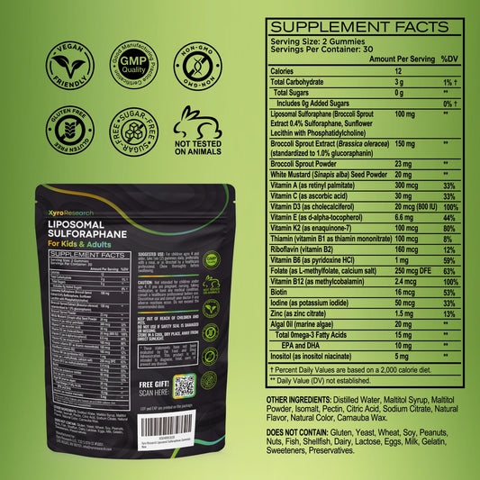 Ingredients include broccoli sprout extract glucoraphanin and liposomal delivery