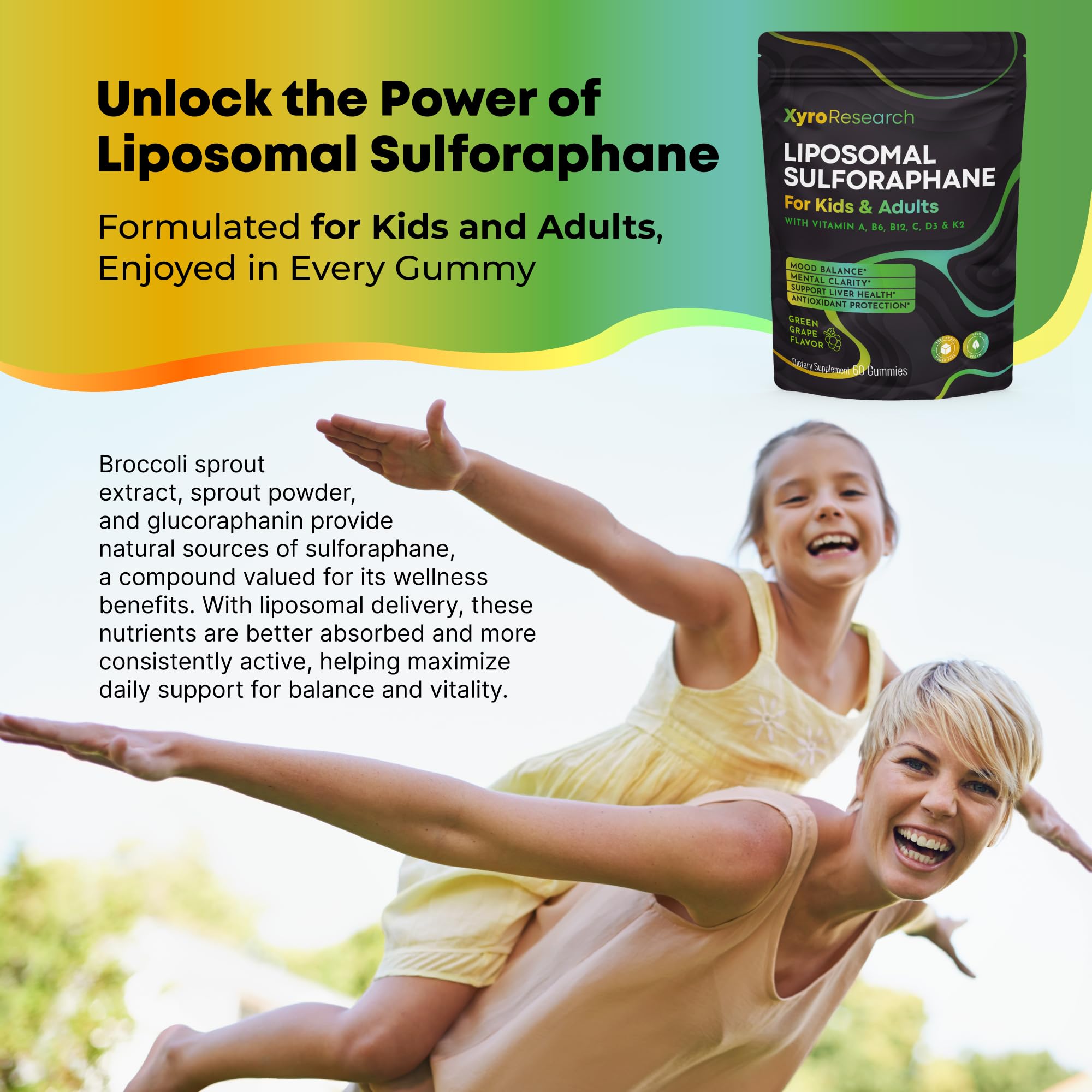 Product packaging of Xyro Research Liposomal Sulforaphane Gummies