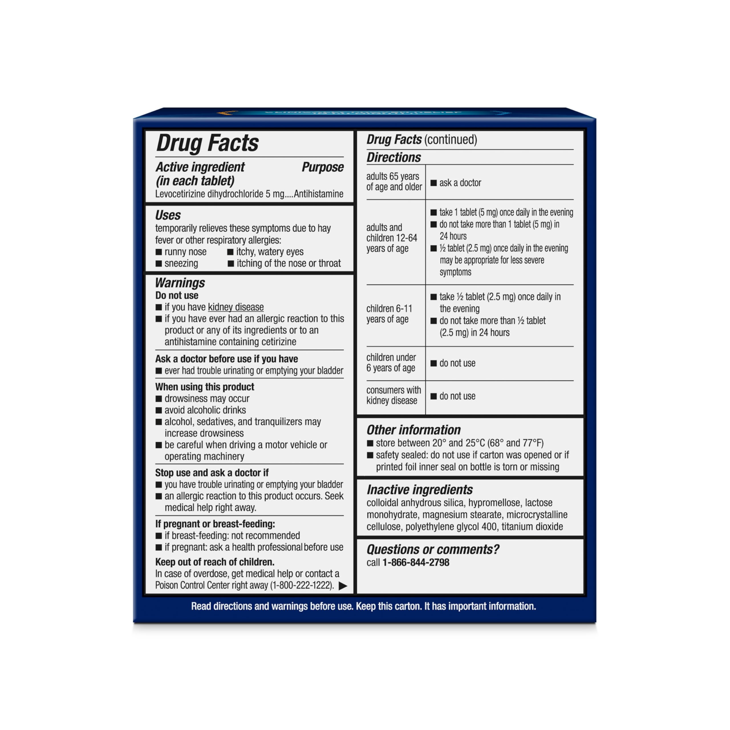 Xyzal levocetirizine tablets close-up with dosage information