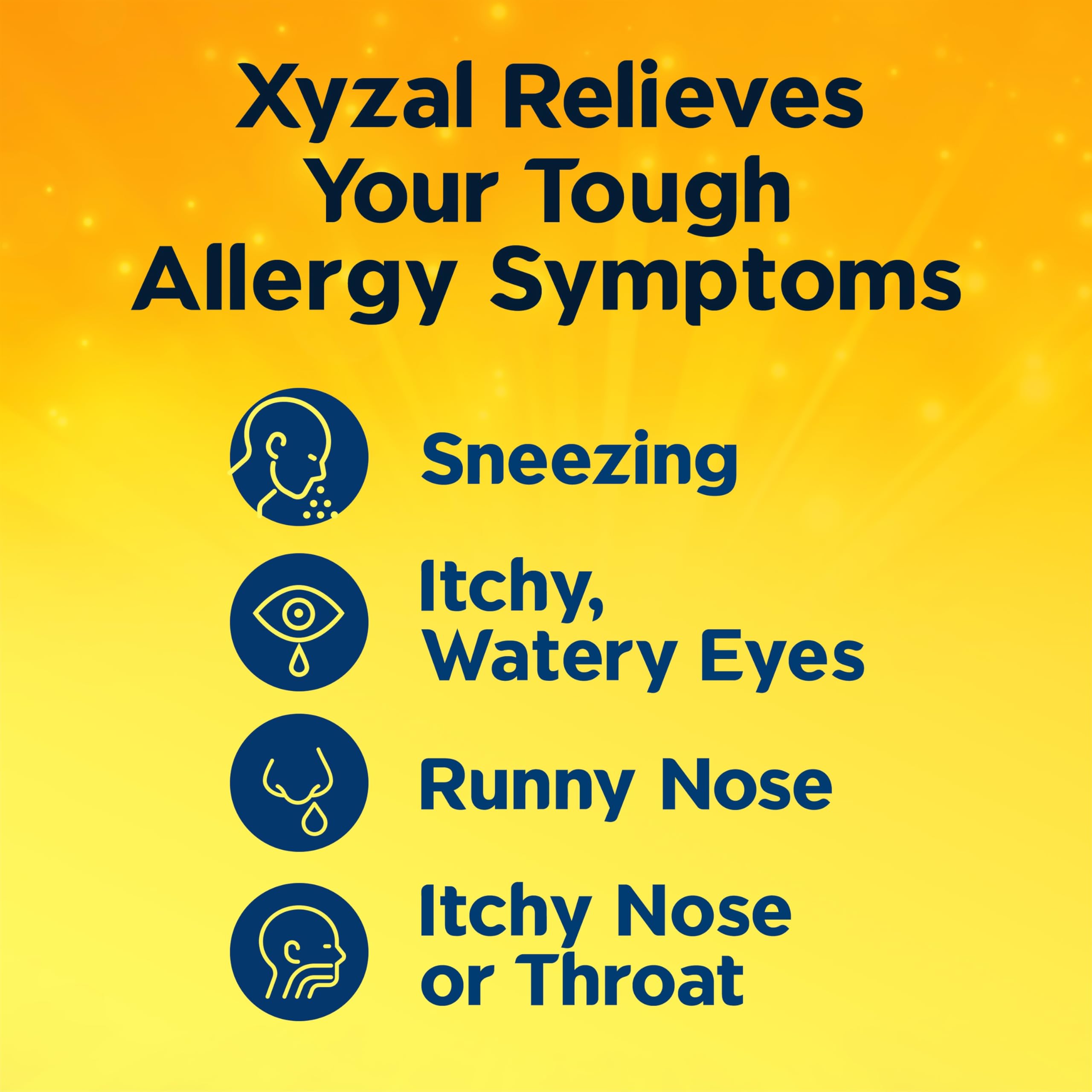 Xyzal nighttime relief scene implying overnight symptom relief potential