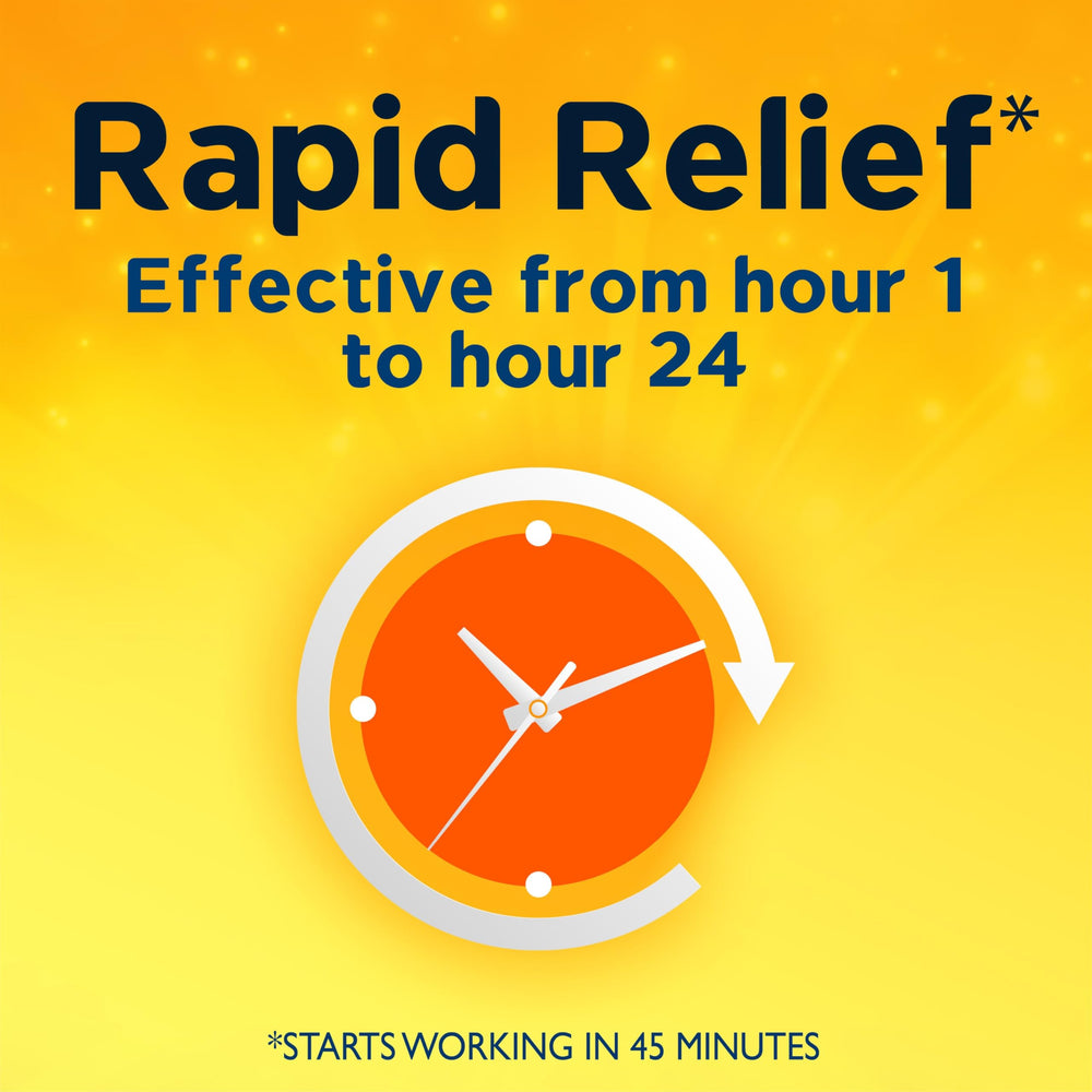 Xyzal sneezing relief image shows fewer sneezes during errands.
