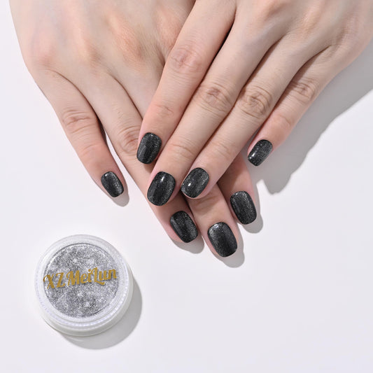 XZMeiLun cat-eye nail powder jar creates a deep magnetic line for a salon-ready finish