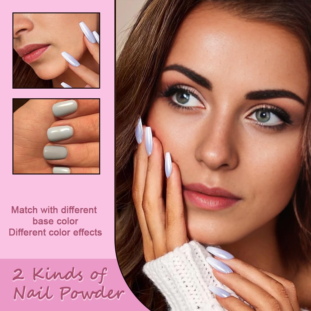 XZMeiLun Multi-chrome powder works with builder gels for customizable finishes.