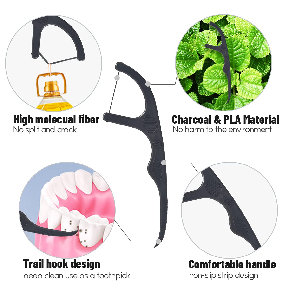 Mint flavored dental floss picks for on-the-go use