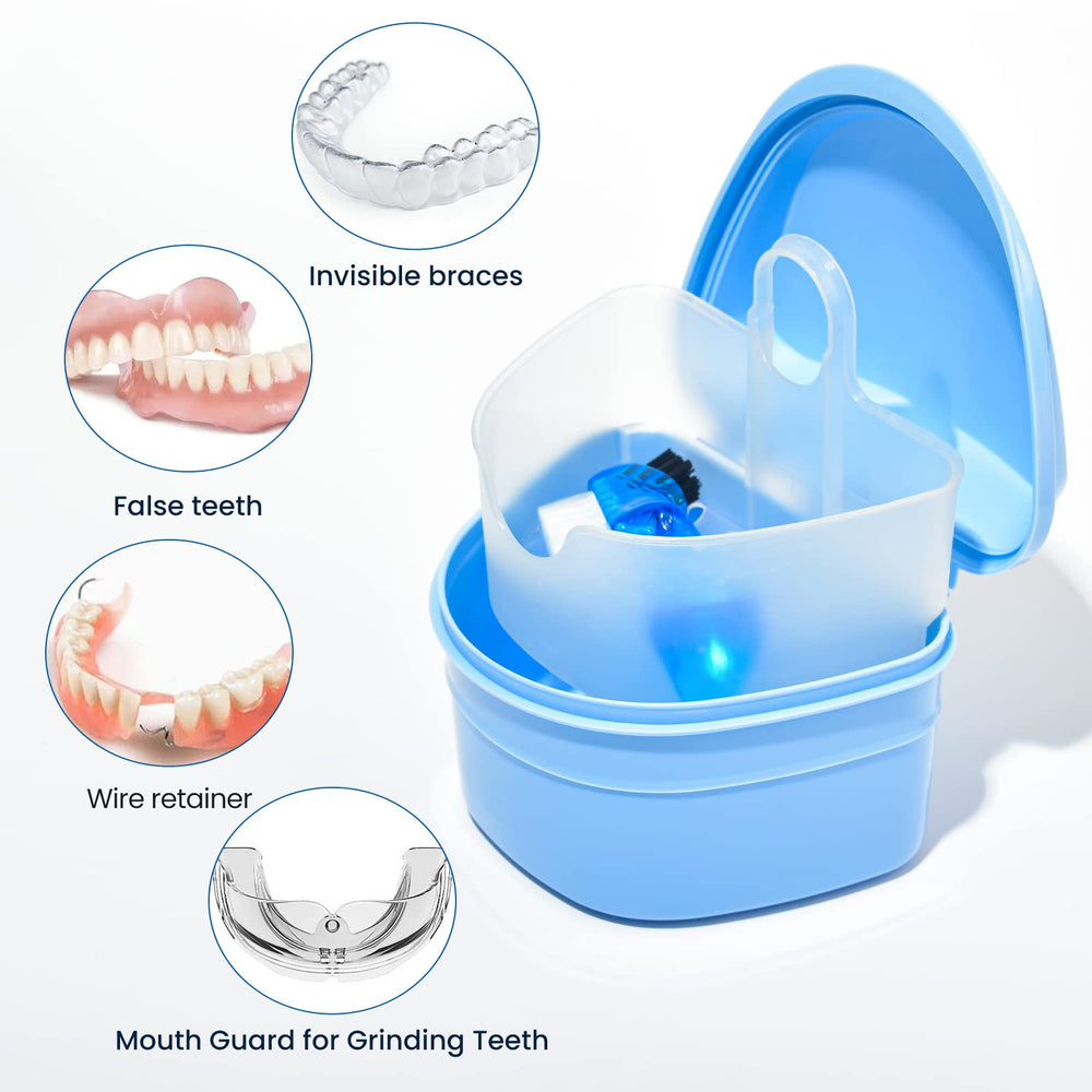 Inside view of denture bath box with removable basket