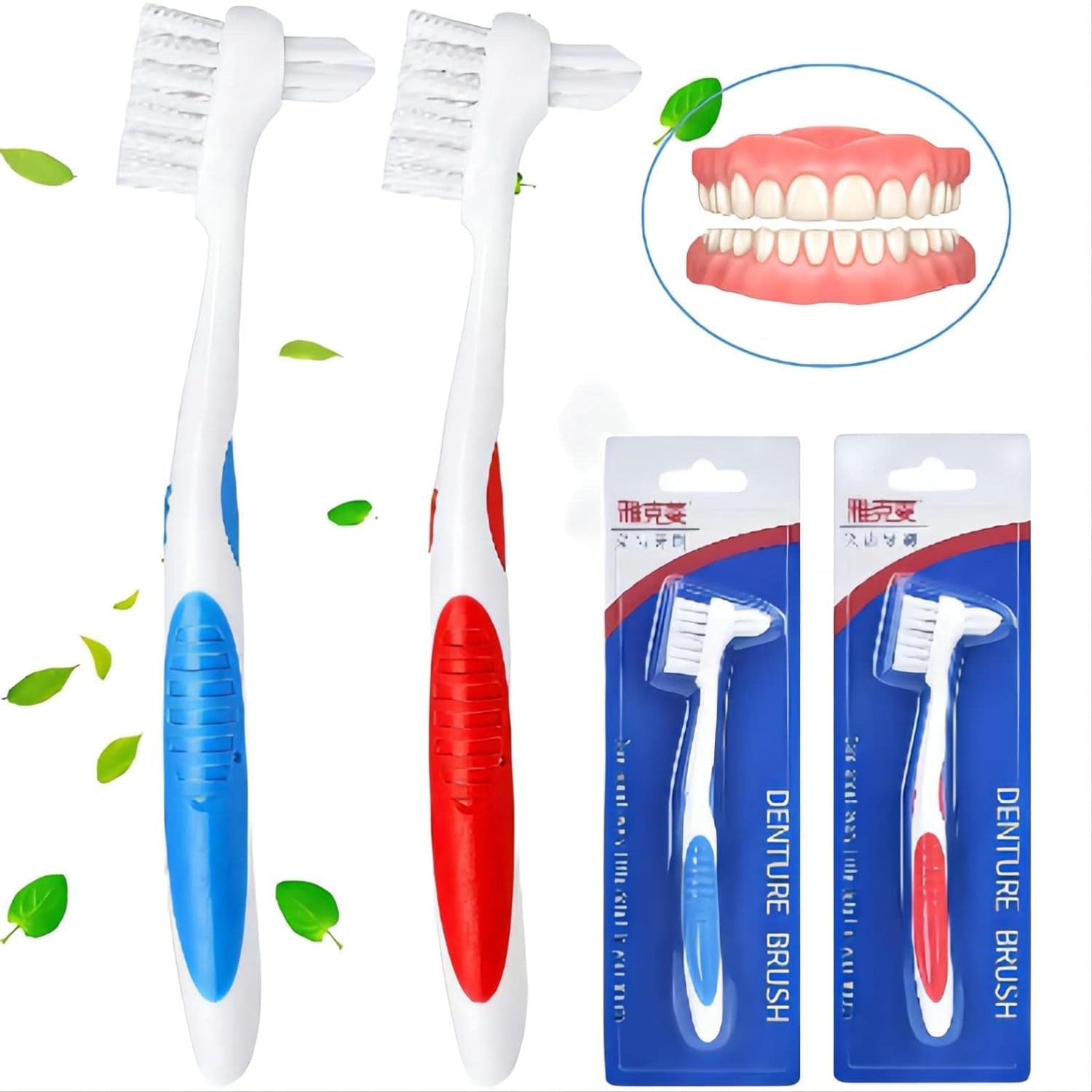 Non-slip grip and ergonomic handle of denture brush