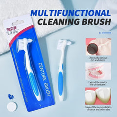 Denture brush packaging showing two brushes