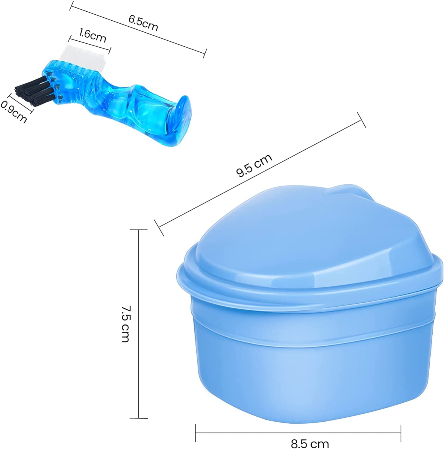 Dual-head denture brush for inner and outer cleaning