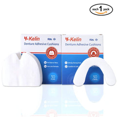 Y-Kelin Denture Cushions packaging with 60 strips displayed
