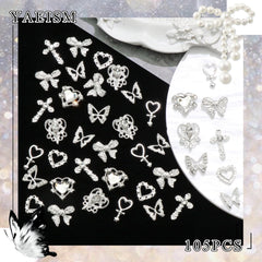 YAEISM 105PCS silver nail charms crystal detail adds light to nails