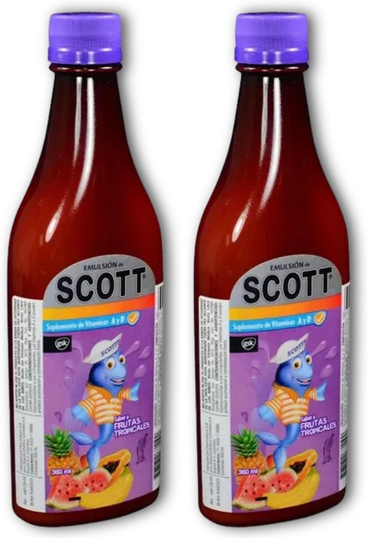 YAHVE Scott's Emulsion Tropical Fruit flavor bottle front view - 360 ml (pack of 2)