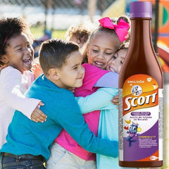 Packaging of YAHVE Scott's Emulsion for kids with vitamin A and calcium - Tropical Fruit flavor