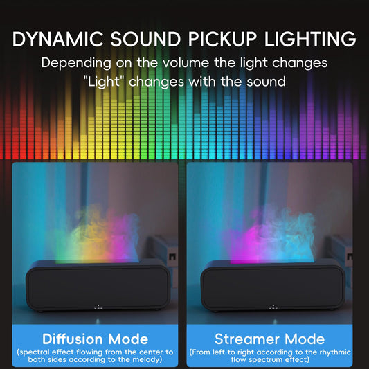 Close-up of YALEDI diffuser displaying flame-like lighting and mist
