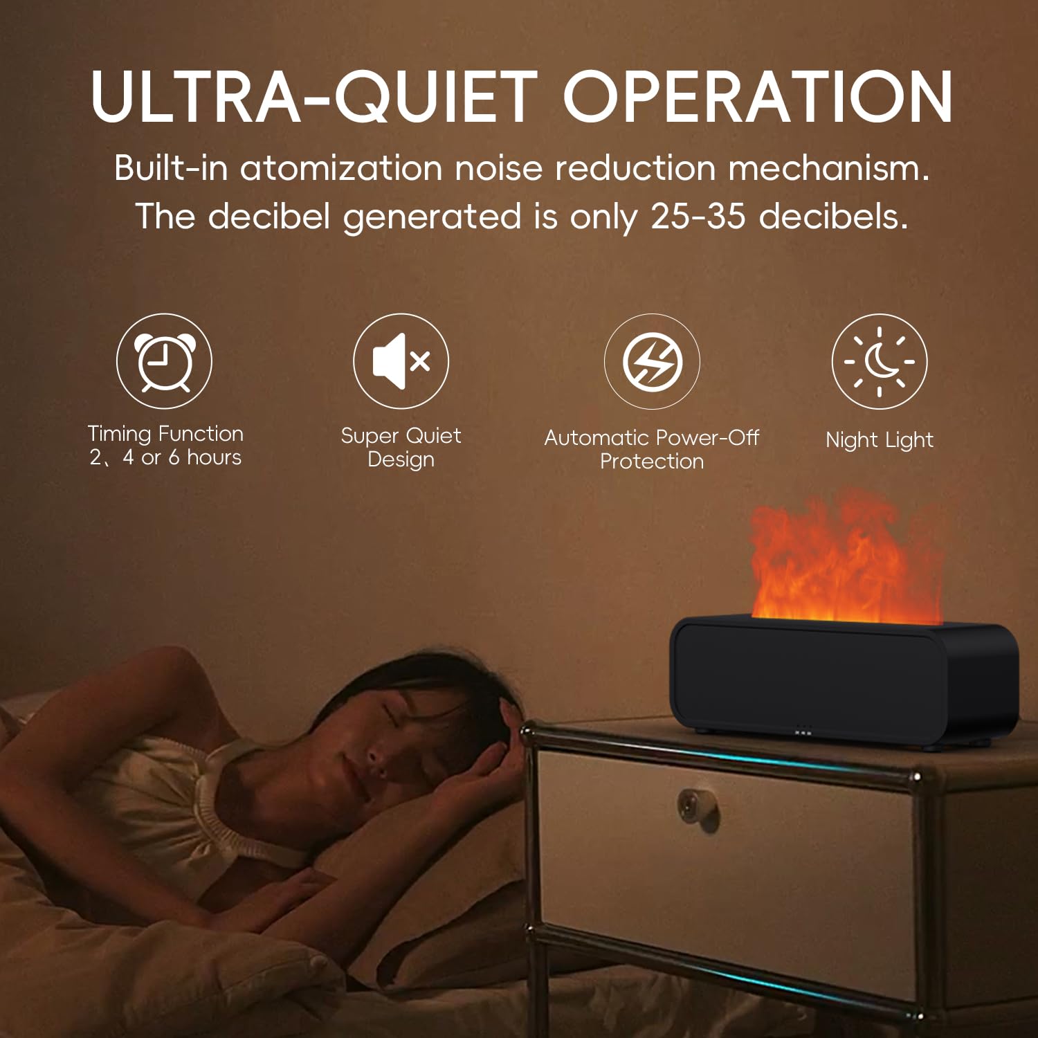 YALEDI diffuser in living room with ambient flame lighting