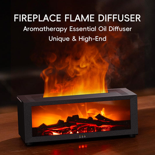 YALEDI diffuser showing 7-color ambient lights in fireplace style (black)