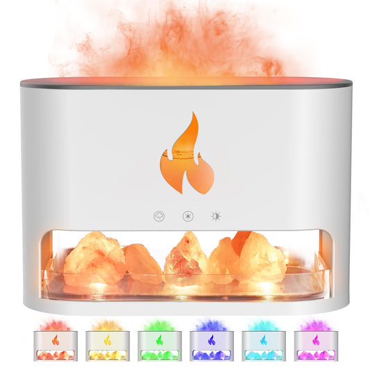 YALEDI diffuser with Himalayan salt lamp and fireplace flame light in white
