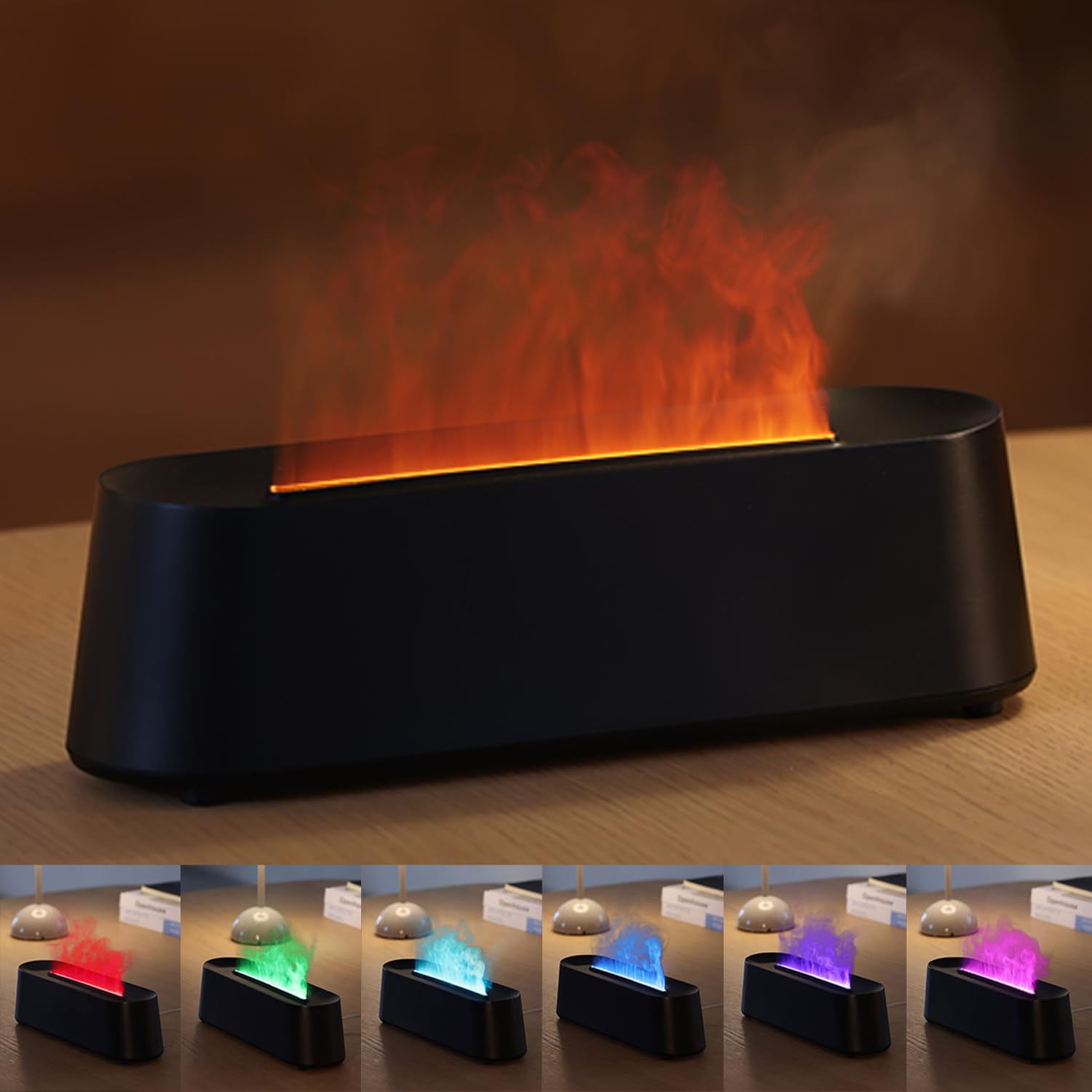 YALEDI fireplace-style essential oil diffuser in black, front view