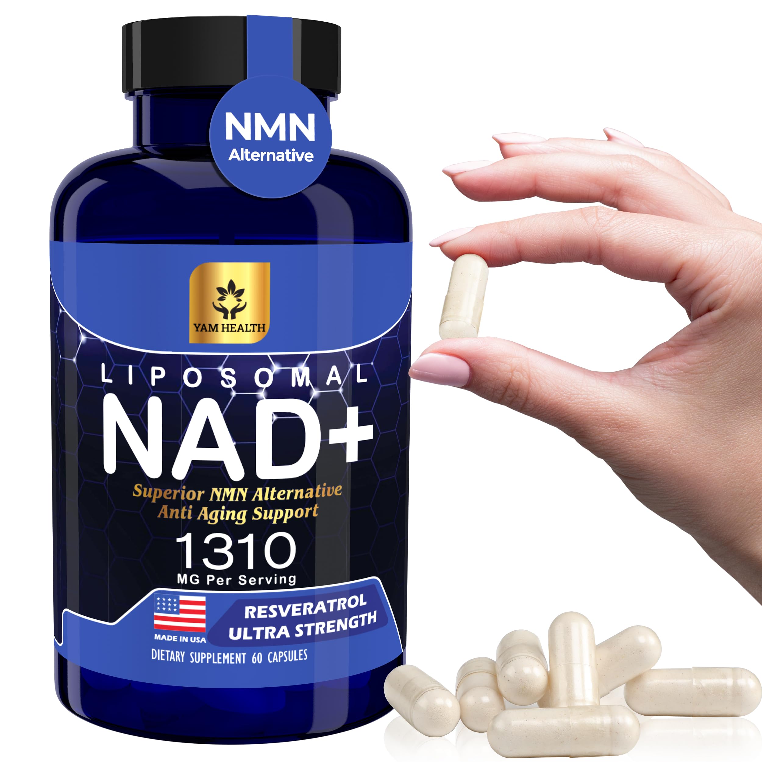 YAM Health Liposomal NAD+ bottle label close-up