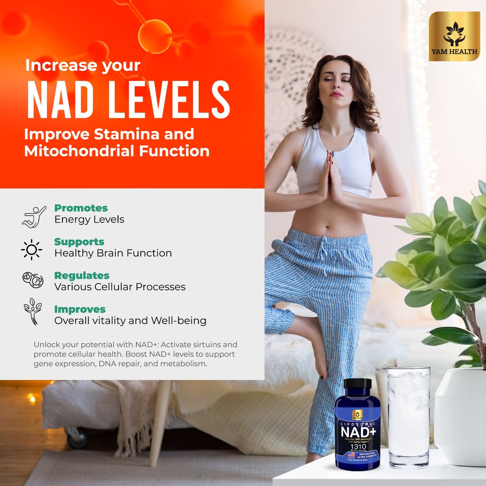 NAD+ capsules promoting energy metabolism illustration
