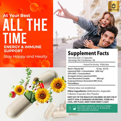Halal, vegan, non-GMO NAD+ supplement manufacturing label