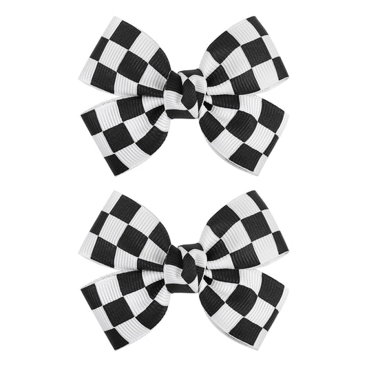 YanJie checkered hair bow clip in black and white for girls, ideal daily wear.