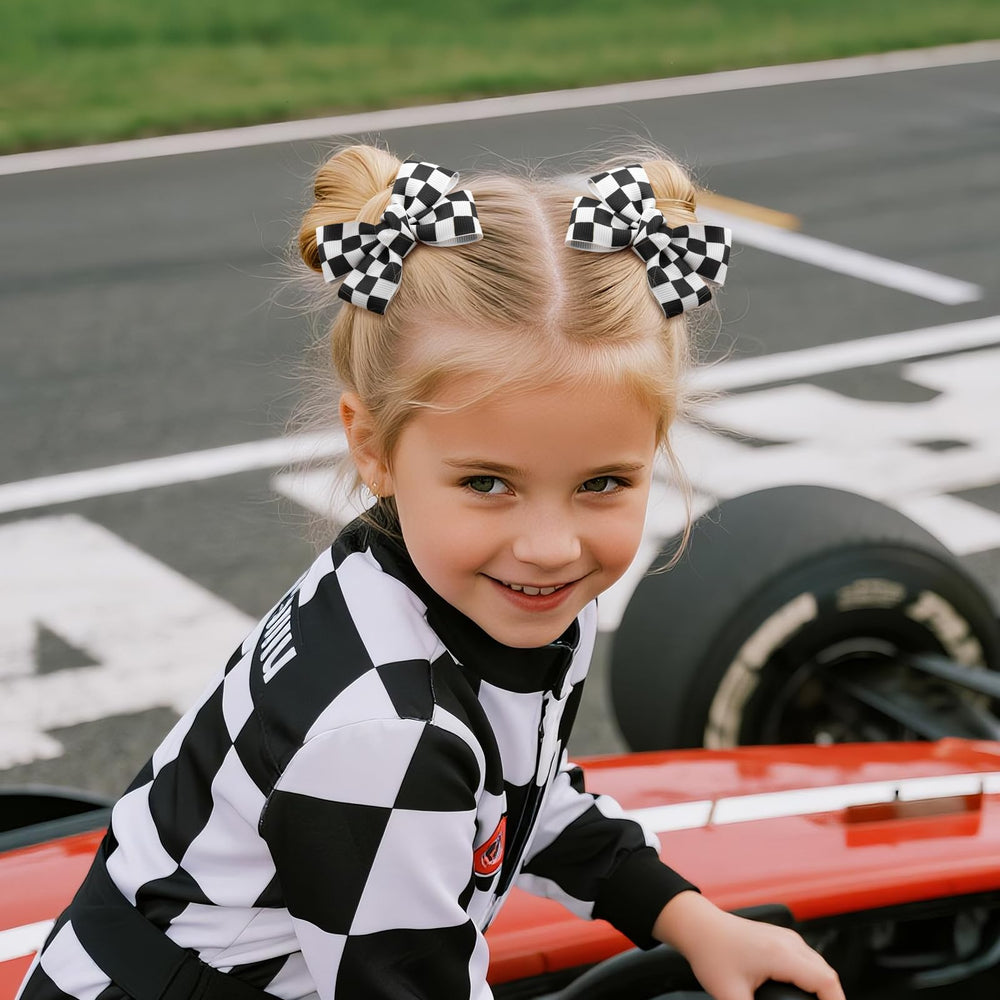 YanJie checkered hair bow clip adds playful racing vibes to outfits.