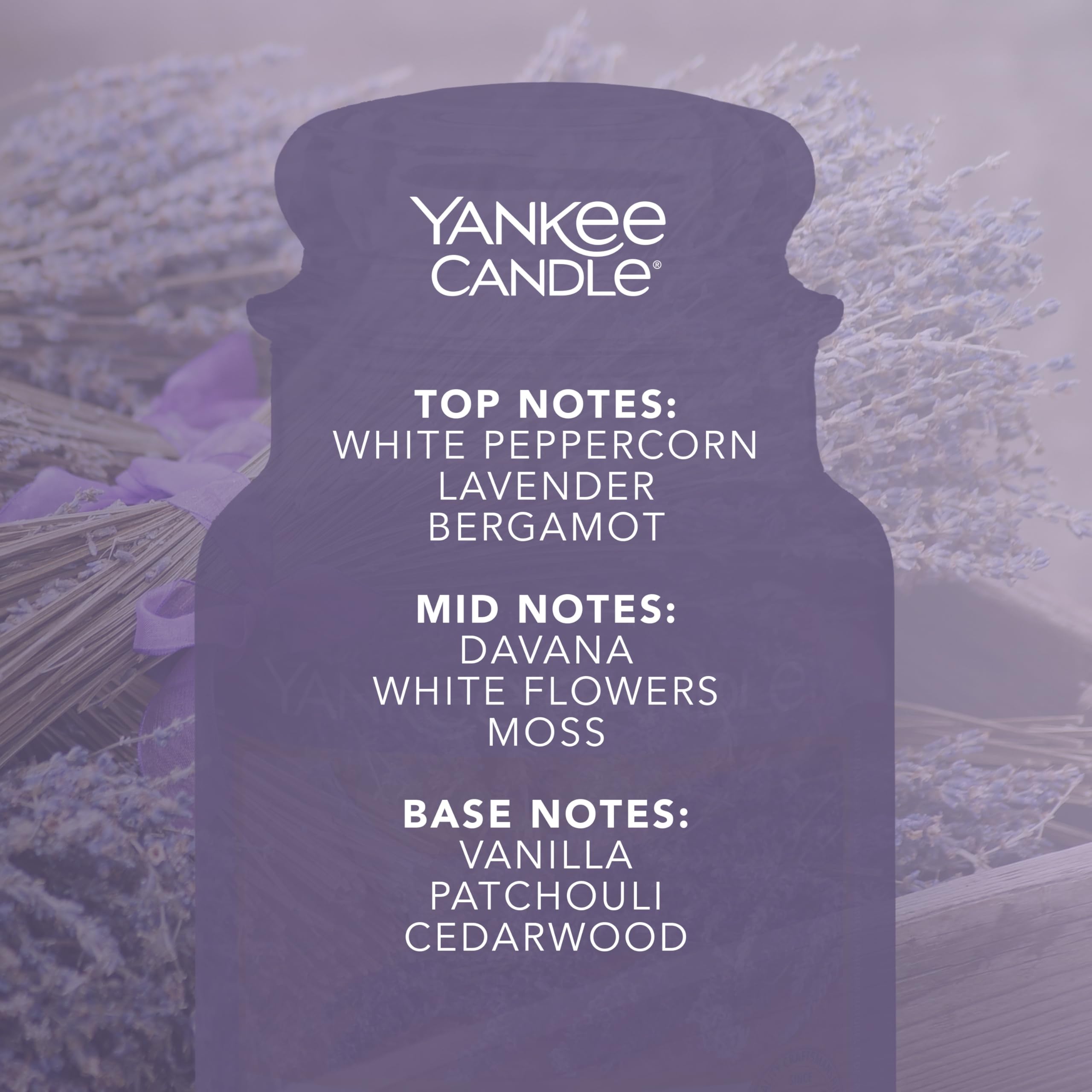 Removable label on Yankee Candle Lavendar & Oak large jar for a personalized gift look