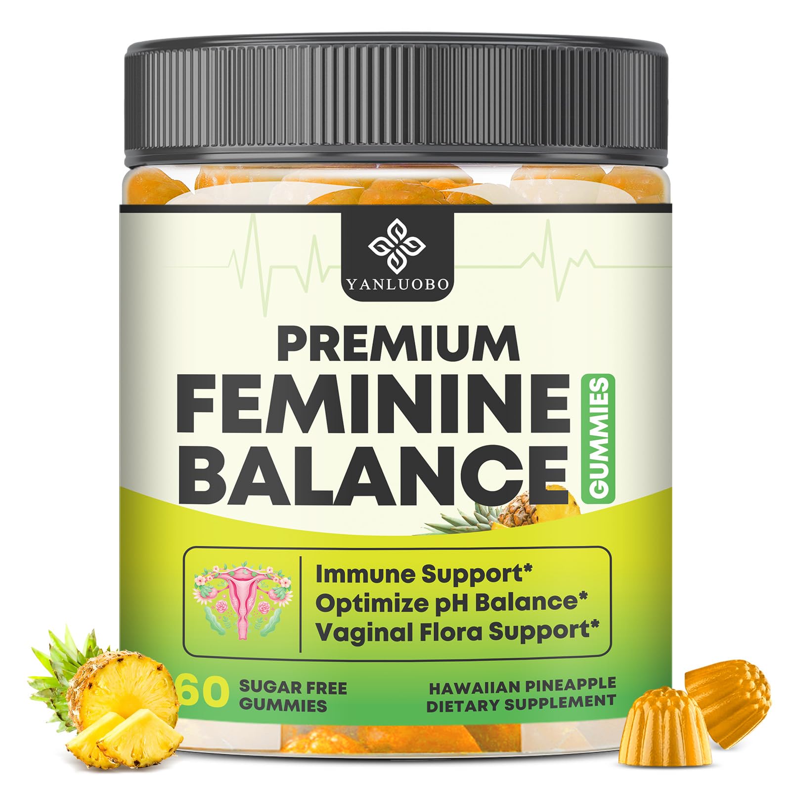 Front view of YANLUOBO Feminine Balance Probiotic Gummies bottle