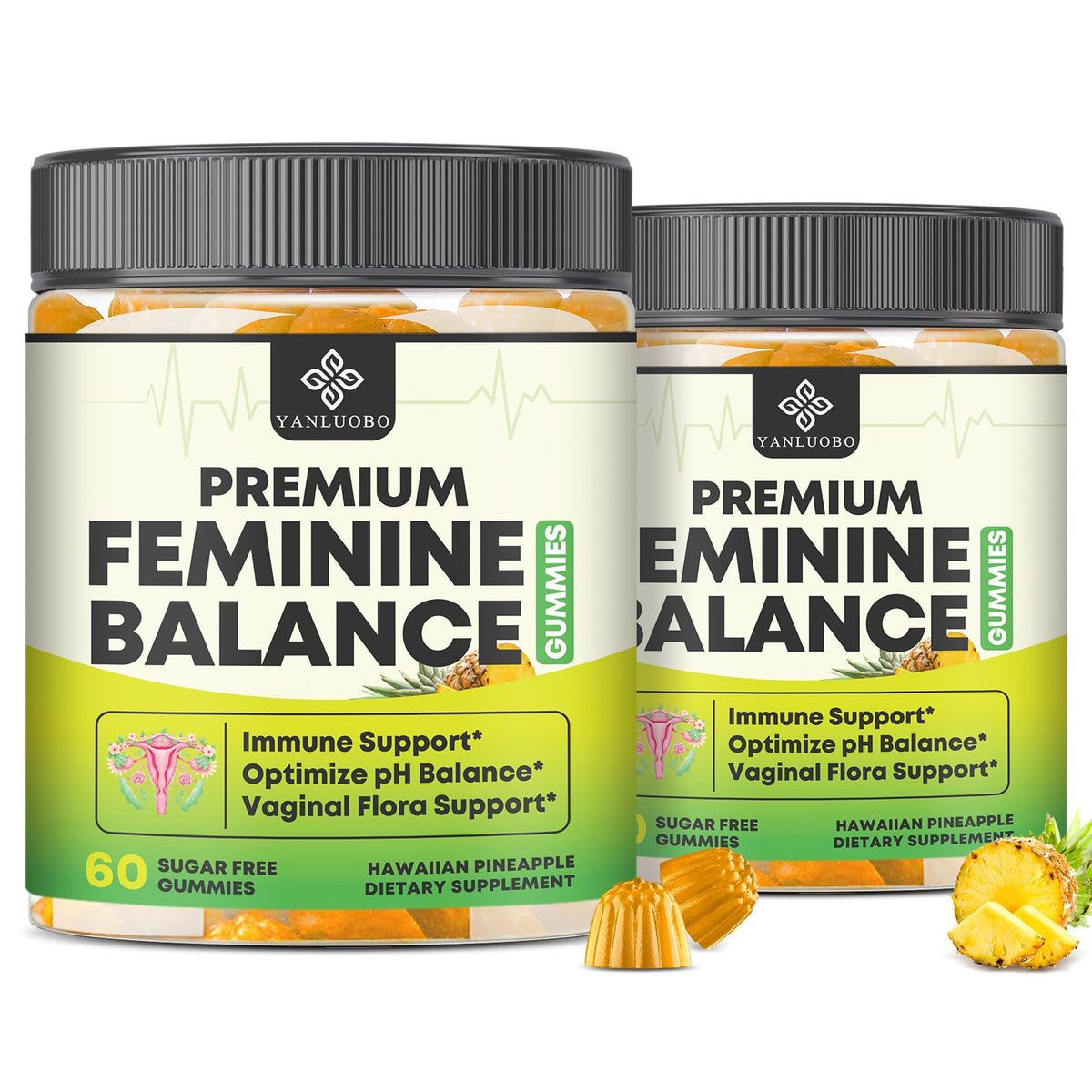 Hero shot: YANLUOBO Feminine Balance Probiotic Gummies bottle