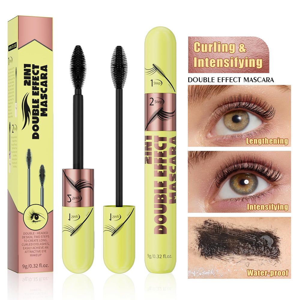 Yanqina Tubing Mascara before-after shows lift and length.