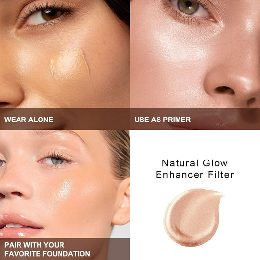 Yaper PHOERA Skin Glow Tint Foundation bottle closeup showing smooth glass and pump