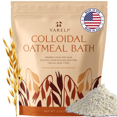 YARELI Colloidal Oatmeal Bath Powder in tub for soothing dry skin while soaking
