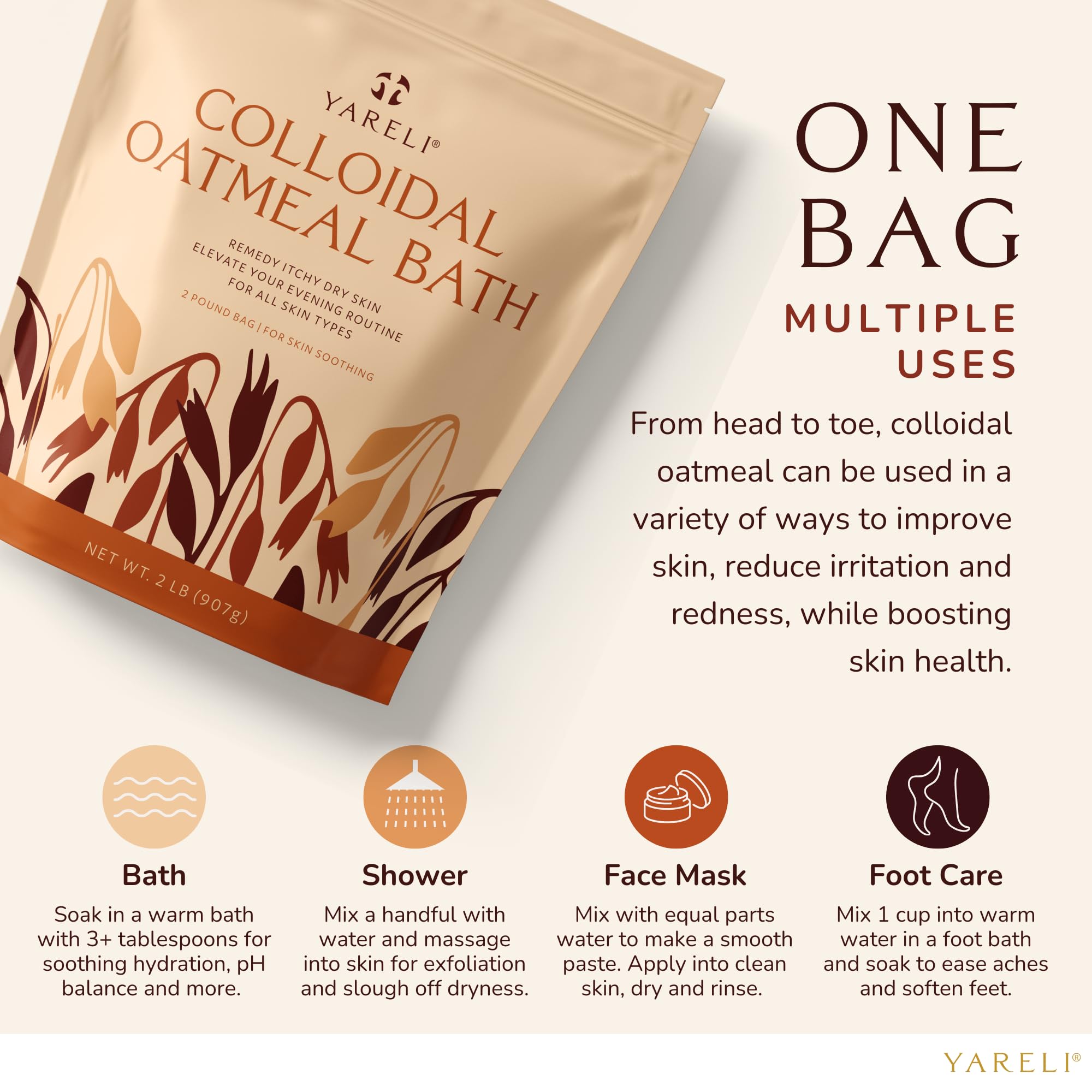 YARELI Colloidal Oatmeal in bath water dissolving softly and evenly