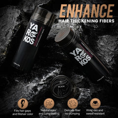 Yargkos Hair Fibers blend with existing hair for seamless texture.