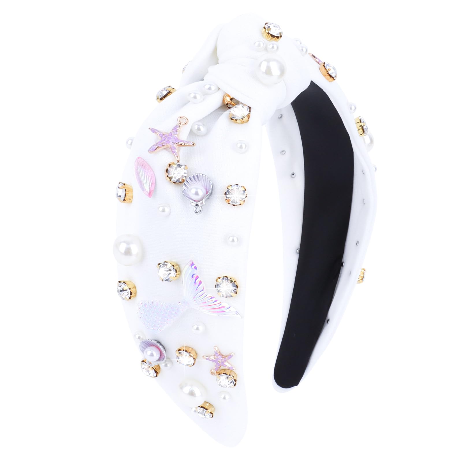 YARIEW Mermaid Knotted Headband in white for stylish party styling and photos.