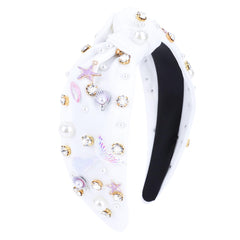 YARIEW Mermaid Knotted Headband in white for stylish party styling and photos.
