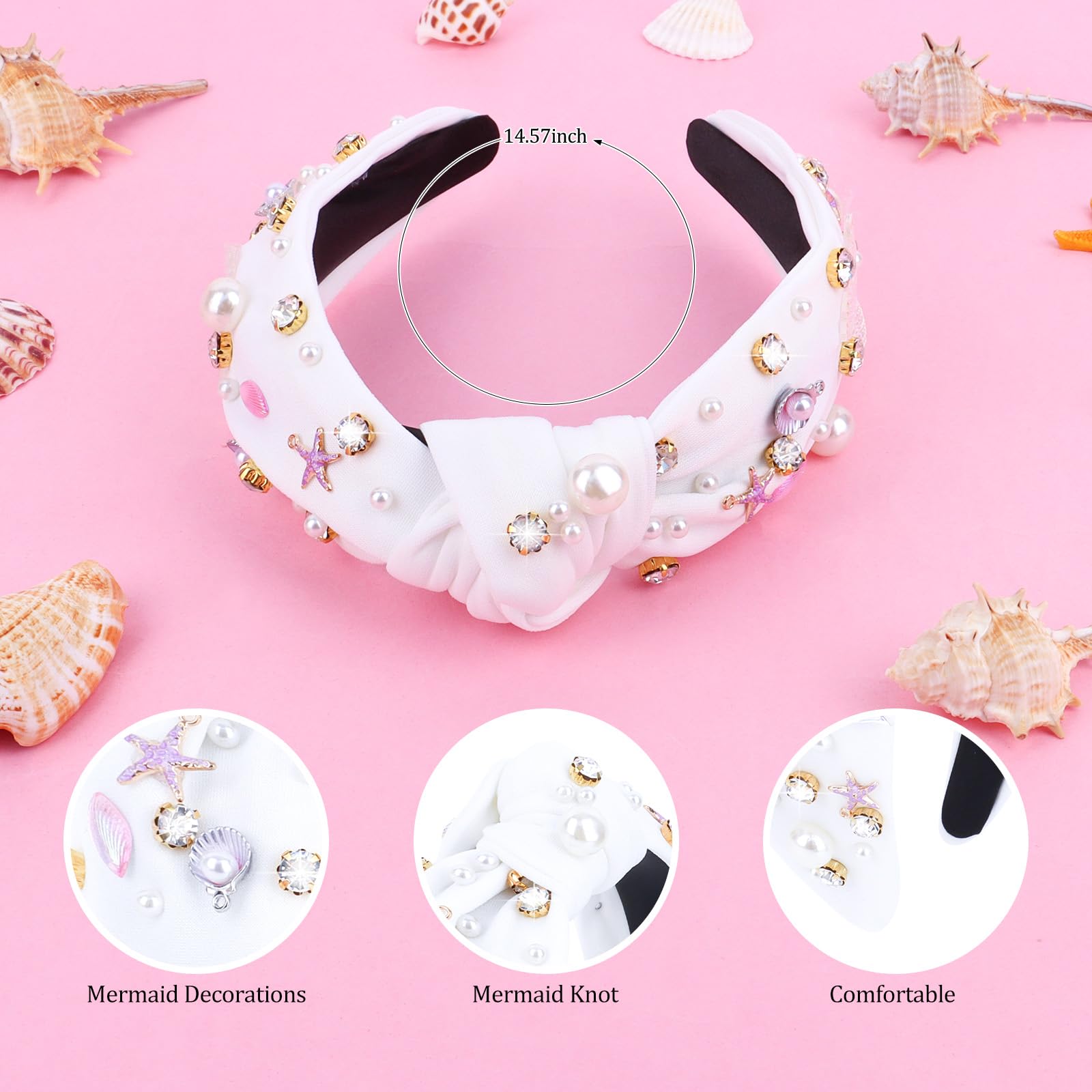 YARIEW mermaid headband with shell pearls and rhinestones for coastal charm.