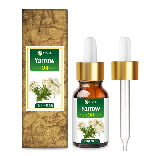 Yarrow essential oil bottle labeled Achillea millefolium