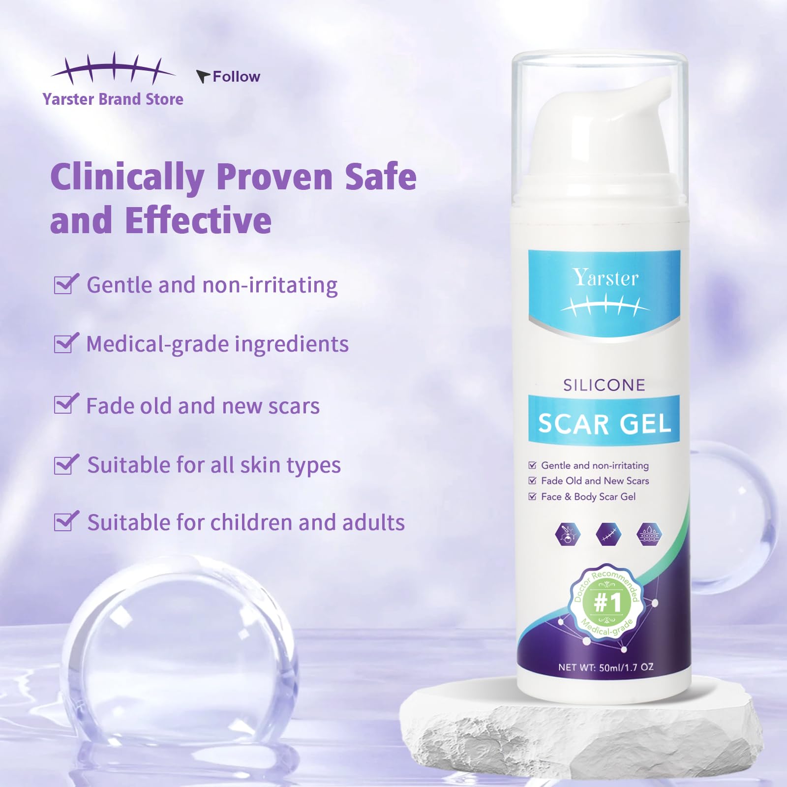 Yarster scar gel application on skin shows daily-use convenience