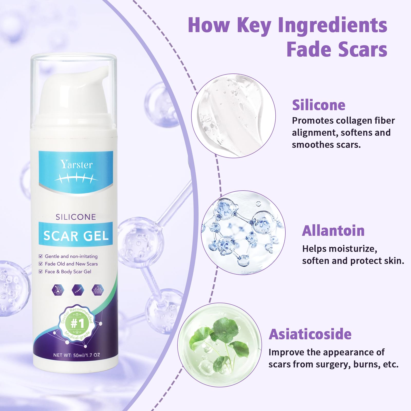 Yarster silicone scar gel closeup highlights breathable coverage