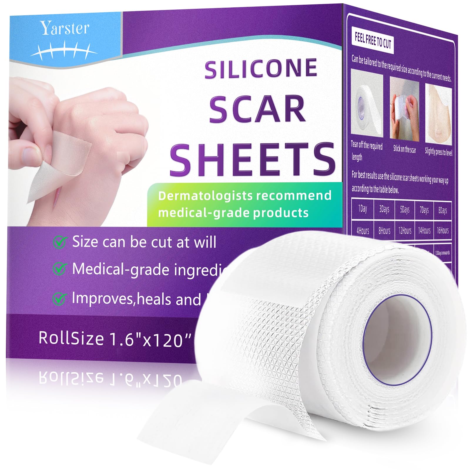 Yarster silicone scar sheets roll closeup for flexible coverage that hydrates scar tissue