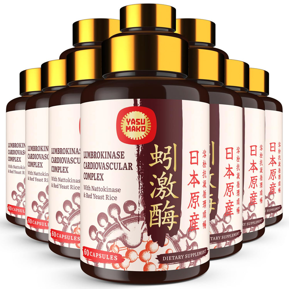 Yasumako Lumbrokinase bottle front view supports daily circulatory wellness.