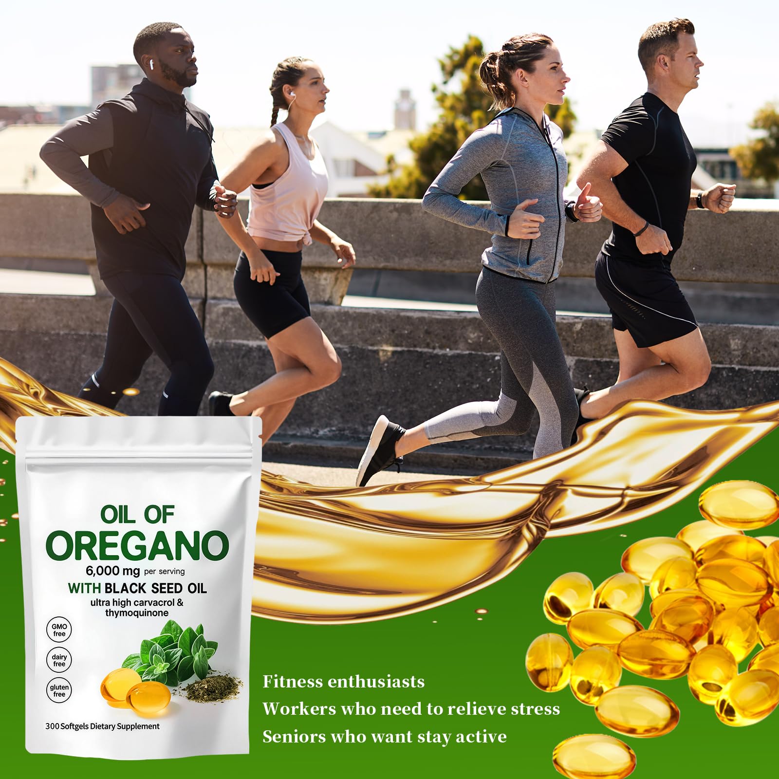 Non-GMO and gluten-free seal on YATIME oregano oil