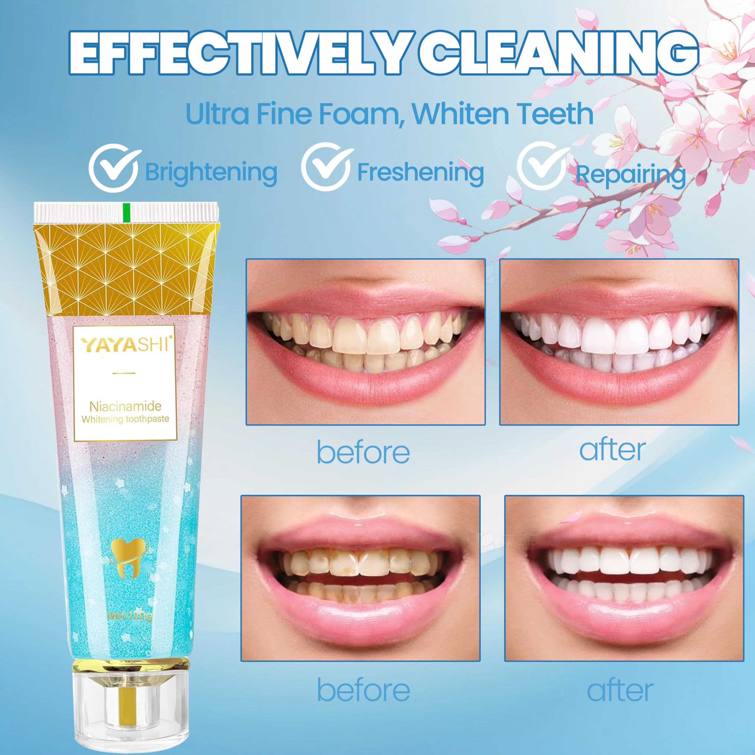 YAYASHI Niacinamide Whitening Toothpaste packaging close-up